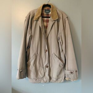 VTG J Crew Oarsman Jacket Mens XLT Beige Cotton Lined Button Up Barn Chore Coat